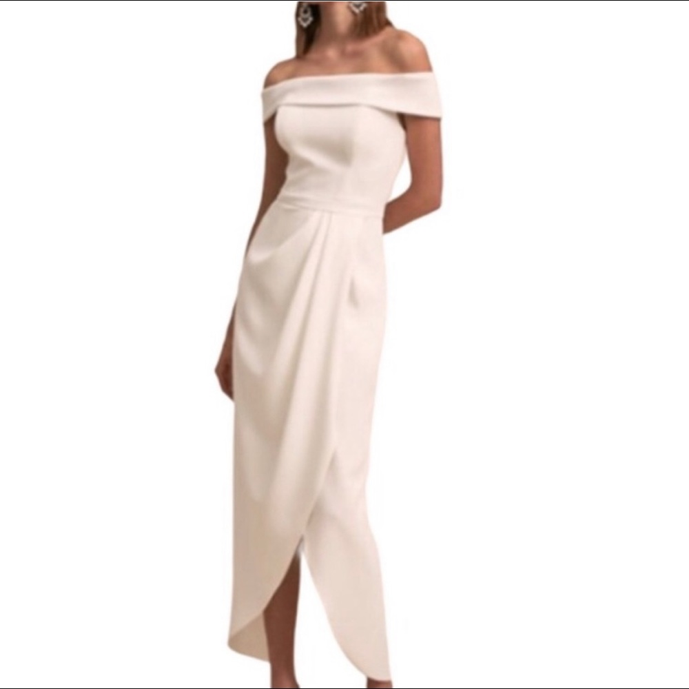 Gorgeous off shoulder, tulip bottom BHLDN dress